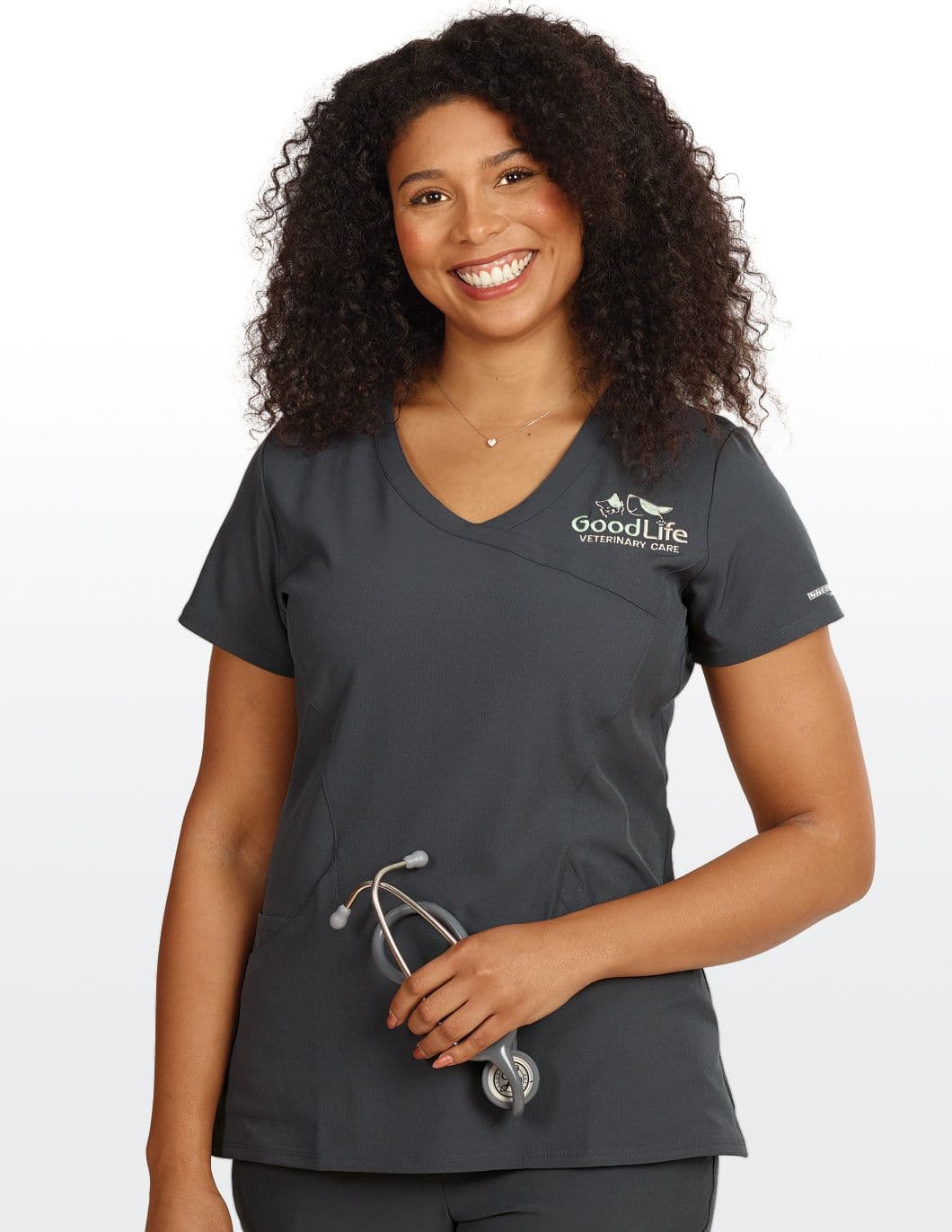 Skechers-Womens-Mock-Crossover-Scrub-Top-Pewter