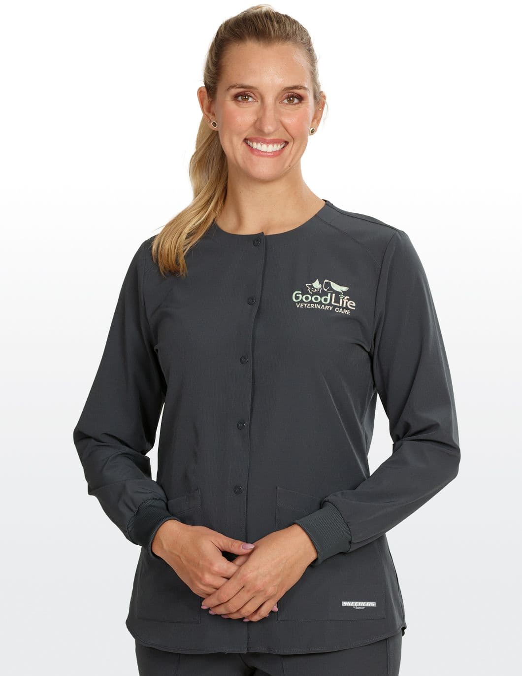 Skechers-Womens-Round-Neck-Snap-Front-Warm-Up-Jacket-Pewter