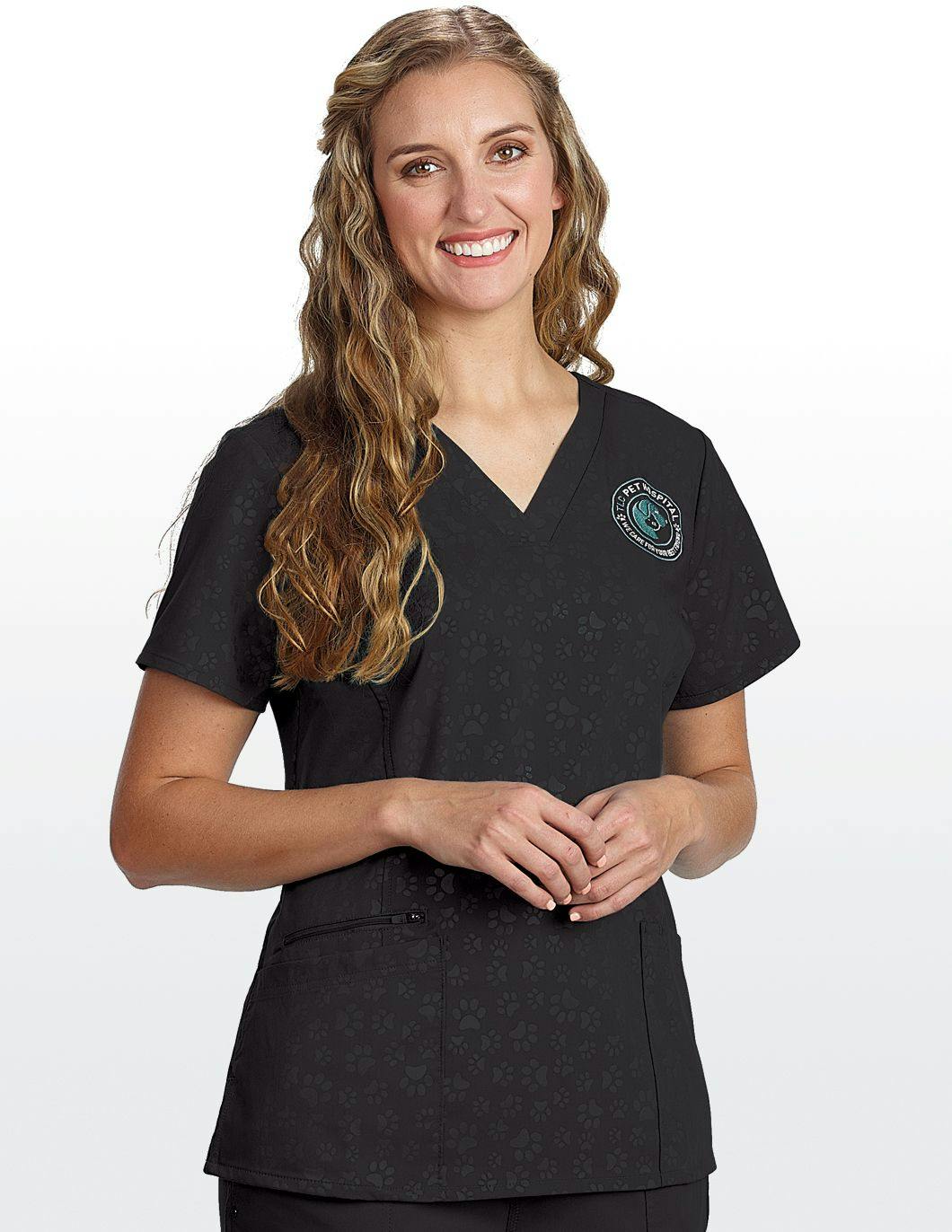 hearts-and-paws-womens-embossed-paw-print-scrub-top-black