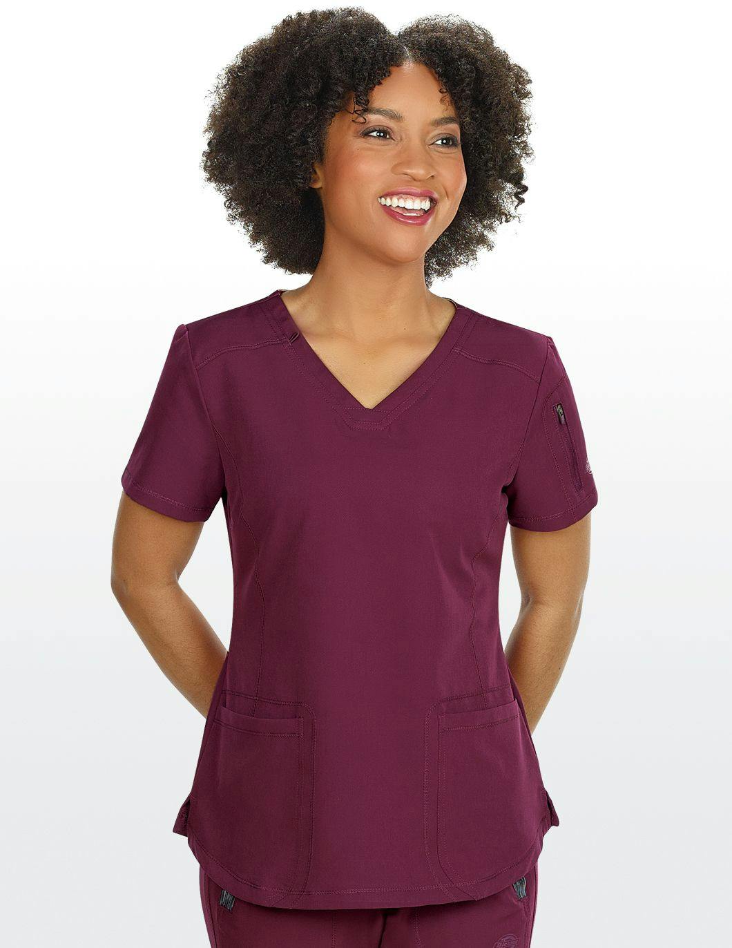 dickies-dynamix-womens-melange-vneck-top-with-paws-wine