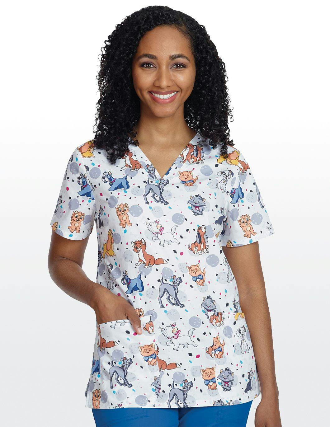 disney-cats-and-dogs-womens-scrub-top