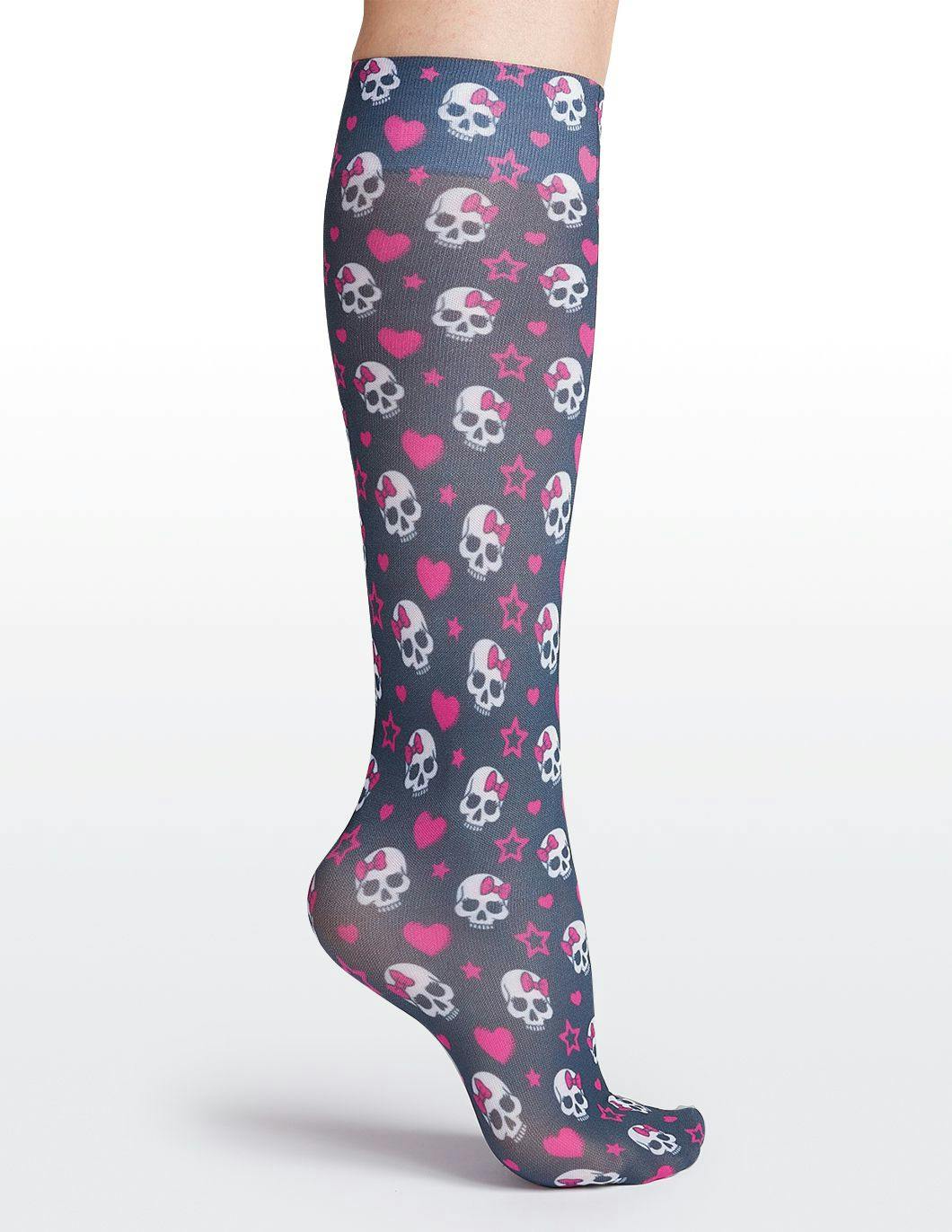 cutieful-compression-socks-8-15-mmhg-black-skulls-print
