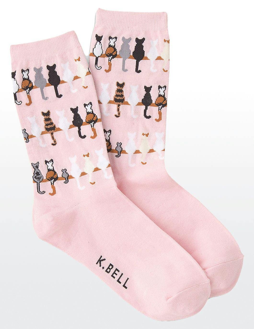 kbell-womens-pink-kitty-print-sock