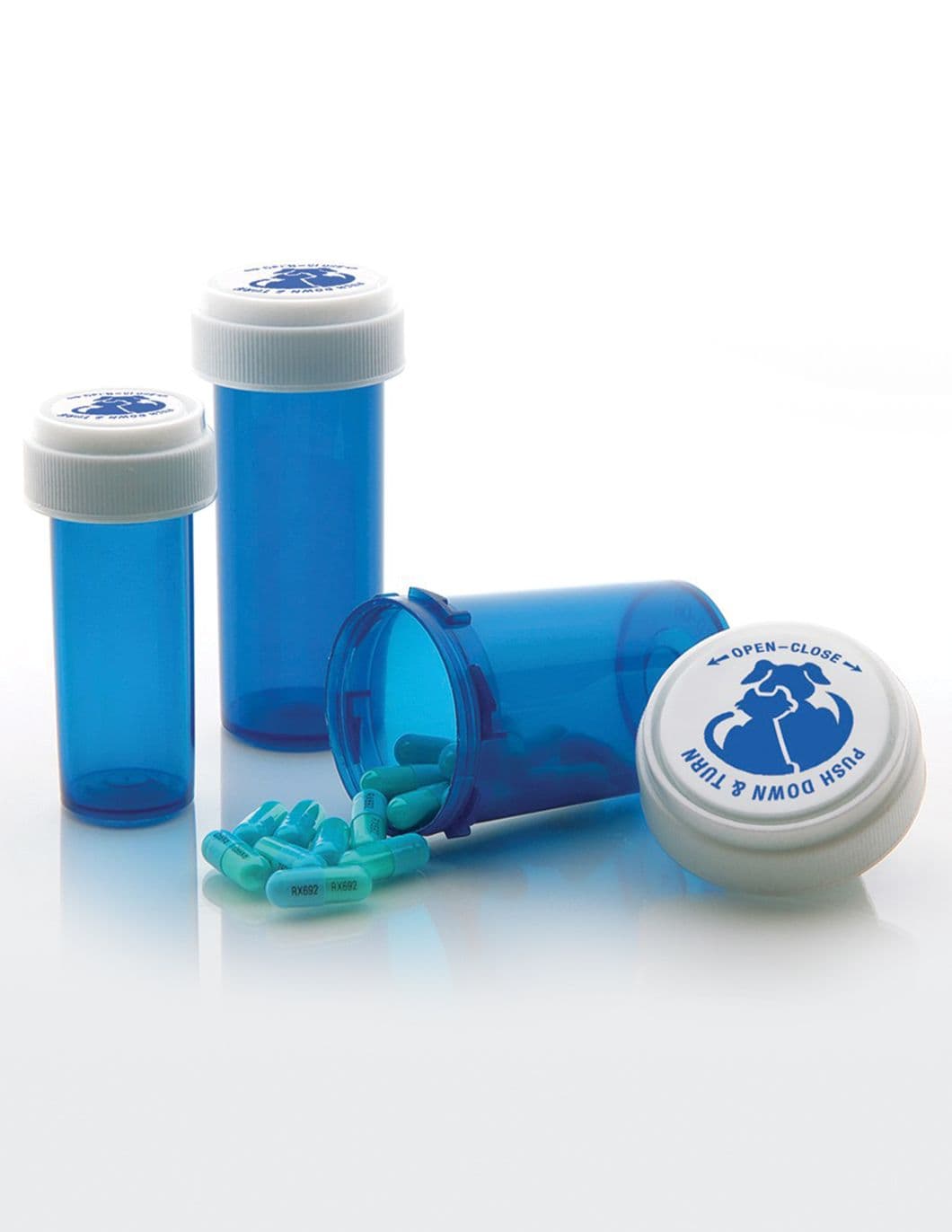 Blue Reversible Cap Prescription Vials 40 dram/Case Qty 160