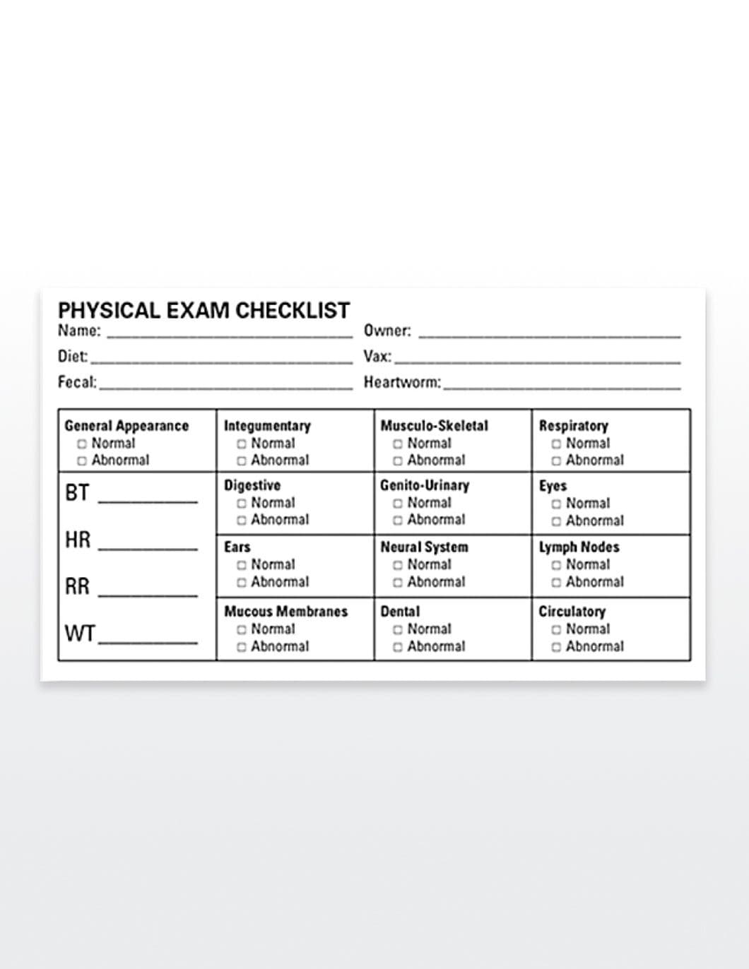 Label Review Checklist Medical Record Labels Qty 150 PHYSICAL EXAM CHECKLIST